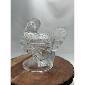 LE Smith Clear Glass Tom Turkey Nest Candy Dish w/ Lid